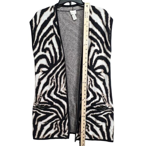Chicos Maggie Duster Womens Small Black Tan Zebra Open Sweater Vest Lightweight - Picture 8 of 16